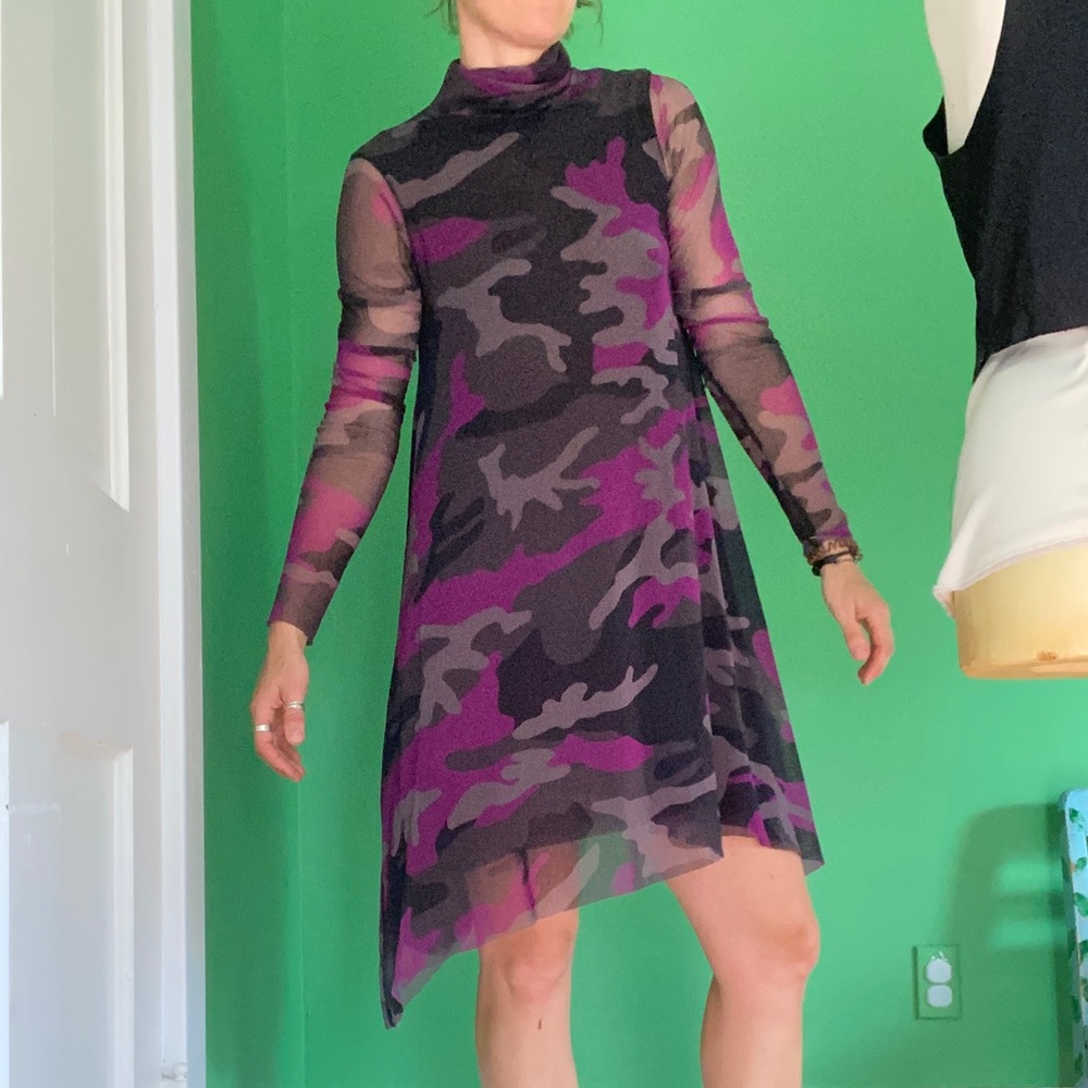 Jean Paul Gaultier Soleil Sheer Purple grey Camouflage long sleeve Dress